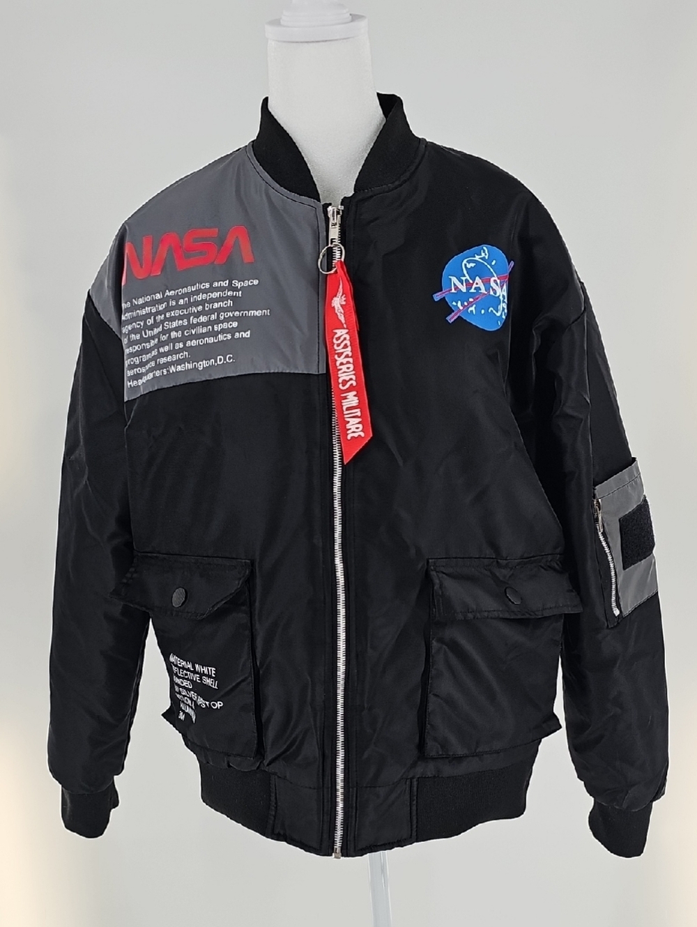 NASA Black & Gray Bomber Jacket with Red Accent